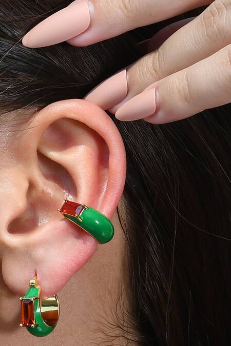 Arvino_Gold Plated Stones Garnet Forest Huggies _Online_at_Aza_Fashions