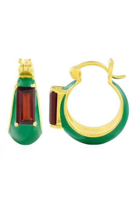 Shop_Arvino_Gold Plated Stones Garnet Forest Huggies _Online_at_Aza_Fashions