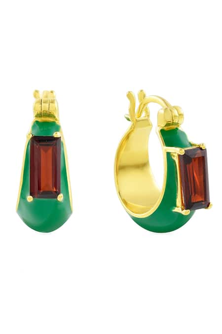 Arvino_Gold Plated Stones Garnet Forest Huggies _at_Aza_Fashions