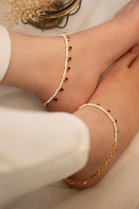 Do Taara Kundan Pearl Embellished Anklets-Set of 2 