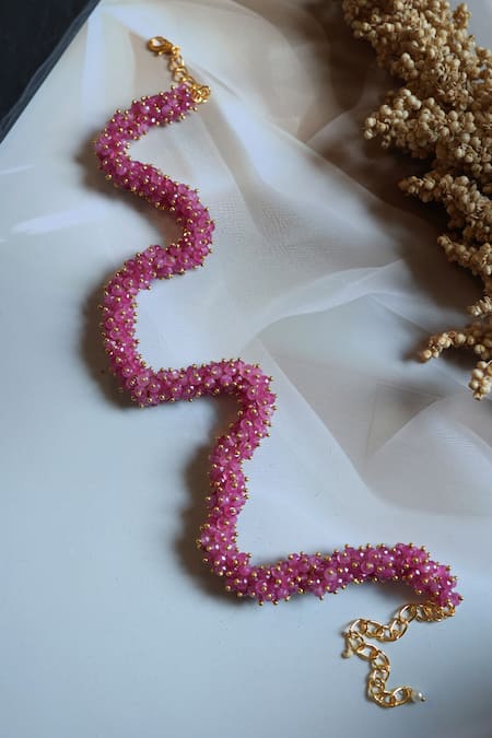 Shop Do Taara Pink Onyx Bead Tassel Necklace at Aza Fashions Shop_Do Taara_Pink Onyx Bead Tassel Necklace _at_Aza_Fashions