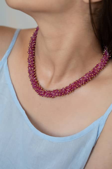 Buy Do Taara Pink Onyx Bead Tassel Necklace Online at Aza Fashions Buy_Do Taara_Pink Onyx Bead Tassel Necklace _Online_at_Aza_Fashions