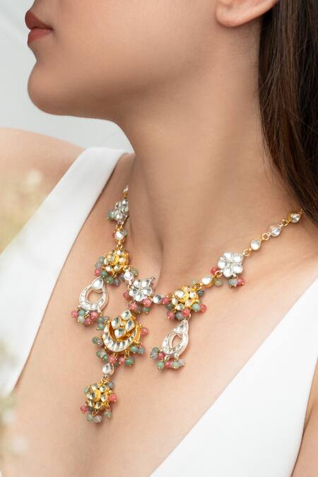 Do Taara Multi Color Onyx Embellished Floral Pendant Necklace Online at Aza Fashions Do Taara_Multi Color Onyx Embellished Floral Pendant Necklace _Online_at_Aza_Fashions