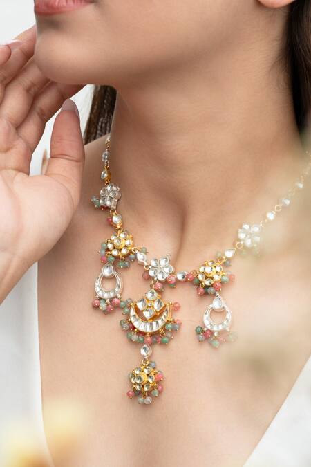 Buy Do Taara Multi Color Onyx Embellished Floral Pendant Necklace Online at Aza Fashions Buy_Do Taara_Multi Color Onyx Embellished Floral Pendant Necklace _Online_at_Aza_Fashions