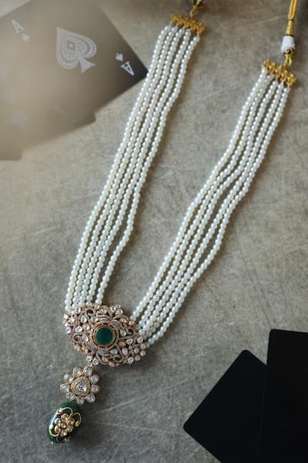 Do Taara Polki Embellished Floral Pearl Necklace 