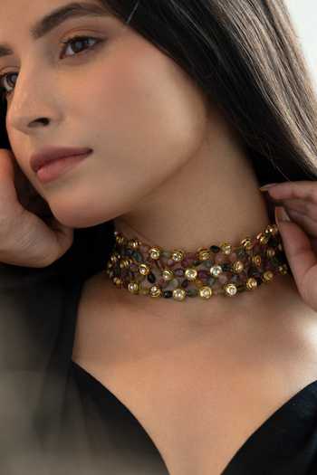 Buy Do Taara Multi Color Natural Stone Embellished Choker Necklace Online at Aza Fashions Buy_Do Taara_Multi Color Natural Stone Embellished Choker Necklace _Online_at_Aza_Fashions
