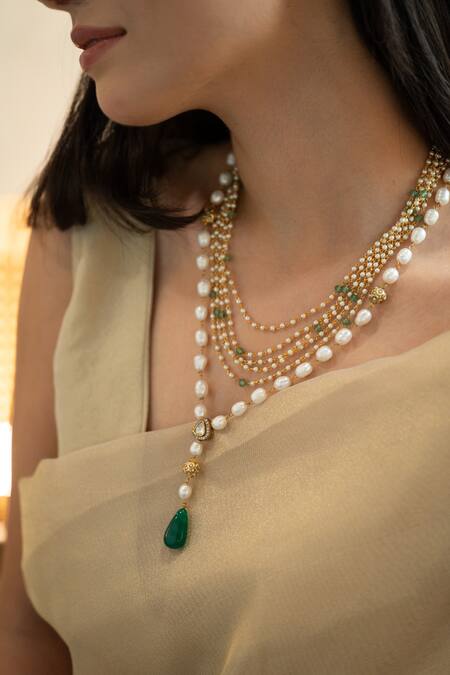 Buy_Do Taara_Gold Plated Layered Pearl Embellished Necklace _Online_at_Aza_Fashions