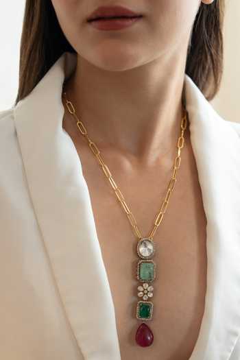 Buy_Do Taara_Multi Color Polki And Natural Stone Embellished Necklace _Online_at_Aza_Fashions