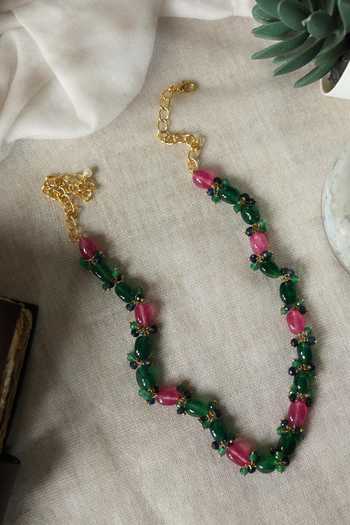 Shop Do Taara Pink Onyx Embellished Necklace at Aza Fashions Shop_Do Taara_Pink Onyx Embellished Necklace _at_Aza_Fashions