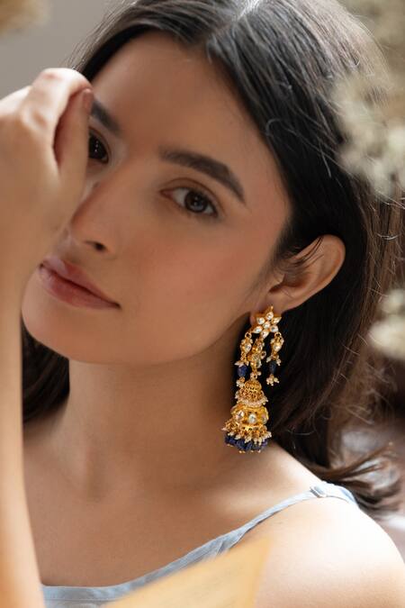 Do Taara Blue Stones Kundan And Lapis Lazuli Embellished Earrings Online at Aza Fashions Do Taara_Blue Stones Kundan And Lapis Lazuli Embellished Earrings _Online_at_Aza_Fashions