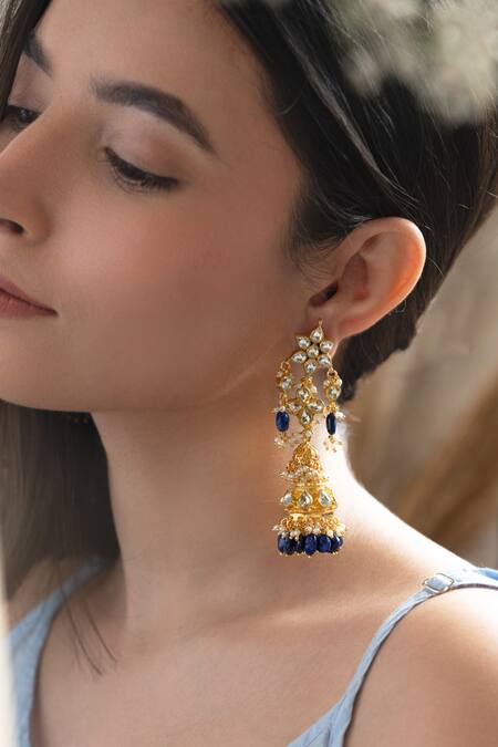 Buy Do Taara Blue Stones Kundan And Lapis Lazuli Embellished Earrings Online at Aza Fashions Buy_Do Taara_Blue Stones Kundan And Lapis Lazuli Embellished Earrings _Online_at_Aza_Fashions