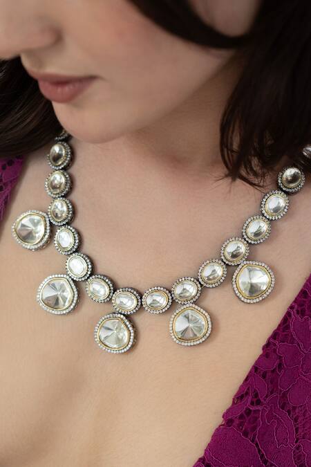 Do Taara_Silver Plated Eidra Victorian Polki Embellished Necklace _Online_at_Aza_Fashions