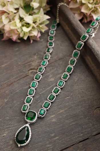 Shop Do Taara Green Tear Drop Stone And Crystal Embellished Necklace at Aza Fashions Shop_Do Taara_Green Tear Drop Stone And Crystal Embellished Necklace _at_Aza_Fashions