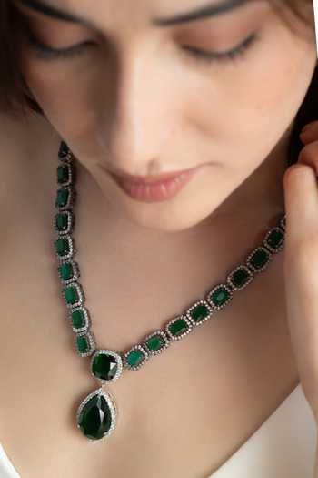 Buy Do Taara Green Tear Drop Stone And Crystal Embellished Necklace Online at Aza Fashions Buy_Do Taara_Green Tear Drop Stone And Crystal Embellished Necklace _Online_at_Aza_Fashions