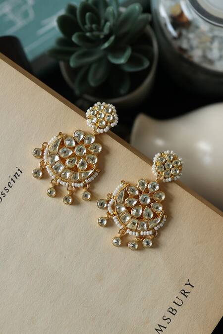 Buy_Do Taara_Gold Plated Pearls Flower Carved Chandbalis _Online_at_Aza_Fashions