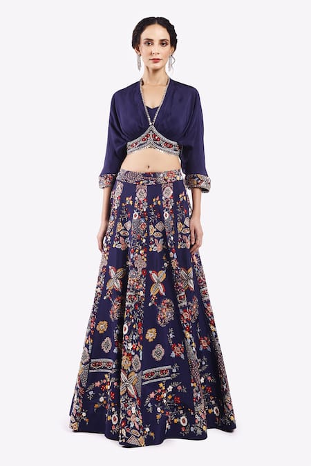 Onaya Floral Embroidered Sequined Lehenga With Crop Top 