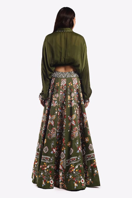 Onaya Floral Embroidered Lehenga Crop Top Set 