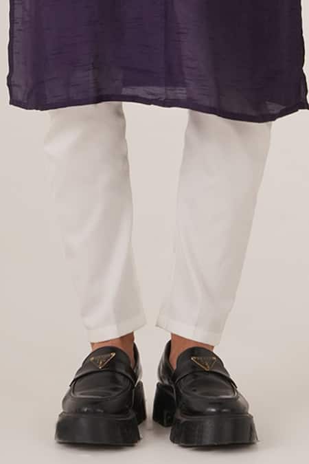 Label Shristi Chetani_Purple Silk Embroidery Thread Kurta Set _Online_at_Aza_Fashions