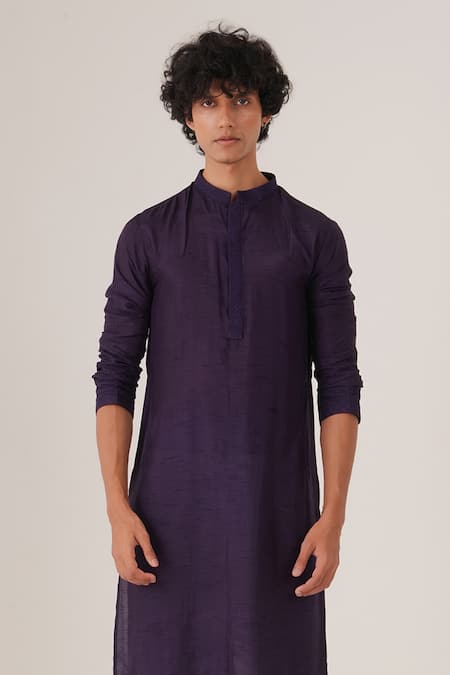 Buy_Label Shristi Chetani_Purple Silk Embroidery Thread Kurta Set _Online_at_Aza_Fashions
