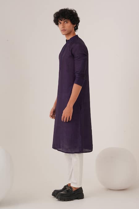 Shop_Label Shristi Chetani_Purple Silk Embroidery Thread Kurta Set _Online_at_Aza_Fashions