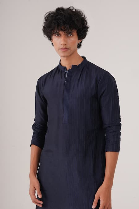 Shop_Label Shristi Chetani_Blue Silk Embroidery Thread Kurta And Pant Set _Online_at_Aza_Fashions