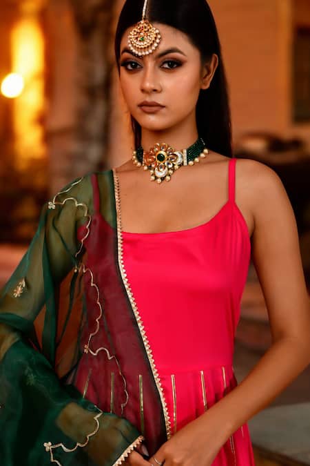 Buy Bannhi By Priyanka Rathore Magenta Organza, Cotton, Silk Gota Patti, Applique Scoop Lace Anarkali Pant Set Online at Aza Fashions Buy_Bannhi By Priyanka Rathore_Magenta Organza, Cotton, Silk Gota Patti, Applique Scoop Lace Anarkali Pant Set _Online_at_Aza_Fashions