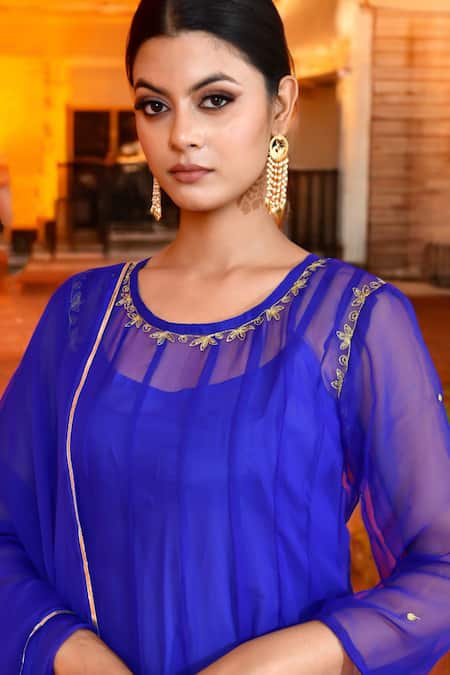 Shop Bannhi By Priyanka Rathore Blue Georgette Embroidery Round Neck Bodice Anarkali Pant Set Online at Aza Fashions Shop_Bannhi By Priyanka Rathore_Blue Georgette Embroidery Round Neck Bodice Anarkali Pant Set _Online_at_Aza_Fashions