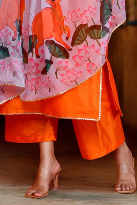 Buy Bannhi By Priyanka Rathore Orange Silk, Chiffon Gota Patti Lace Border Kurta Set With Pichwai Print Dupatta Online at Aza Fashions Buy_Bannhi By Priyanka Rathore_Orange Silk, Chiffon Gota Patti Lace Border Kurta Set With Pichwai Print Dupatta _Online_at_Aza_Fashions