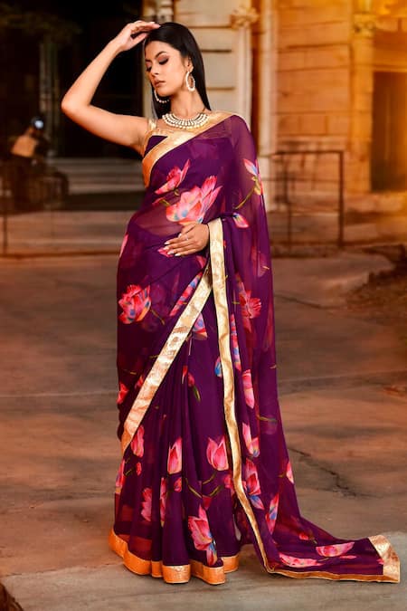 Bannhi Lotus Print Saree With Blouse 