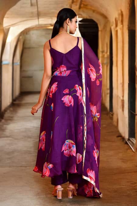 Bannhi By Priyanka Rathore Lotus Print Anarkali Pant Set 