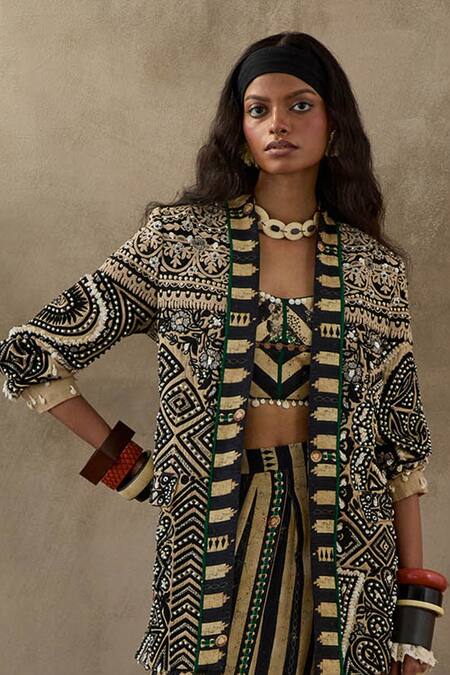 Aseem Kapoor Multi Color Silk, Satin, Cotton Dhana Floral Stripe Print Jacket Trouser Set Online at Aza Fashions Aseem Kapoor_Multi Color Silk, Satin, Cotton Dhana Floral Stripe Print Jacket Trouser Set _Online_at_Aza_Fashions