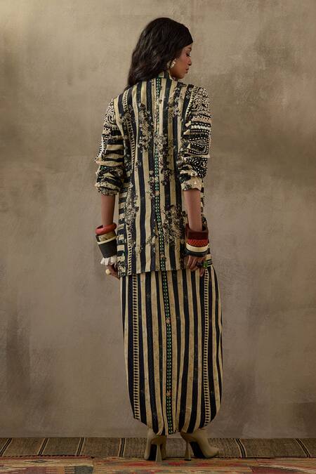 Buy Aseem Kapoor Multi Color Silk, Satin, Cotton Dhana Floral Stripe Print Jacket Trouser Set Online at Aza Fashions Buy_Aseem Kapoor_Multi Color Silk, Satin, Cotton Dhana Floral Stripe Print Jacket Trouser Set _Online_at_Aza_Fashions