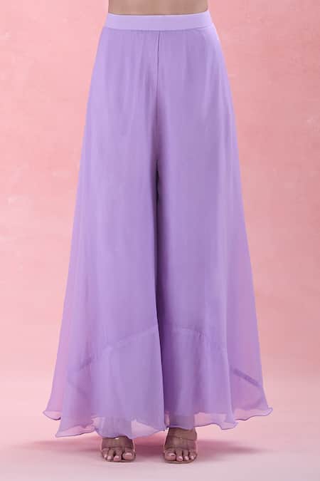 Shop_Ahi Clothing_Purple Chiffon Mirrors, Embroidery Cutout Cape And Palazzo Set