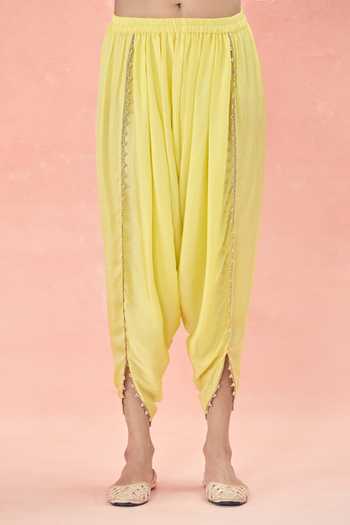 Sheetal Batra Yellow Chanderi Embroidery Mandarin Collar Ashira Silk Kurta And Tulip Pant Set at Aza Fashions Sheetal Batra_Yellow Chanderi Embroidery Mandarin Collar Ashira Silk Kurta And Tulip Pant Set_at_Aza_Fashions