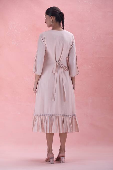 Shop Whimsical By Shica Pink Cotton Embroidery Floral Hand Dress at Aza Fashions Shop_Whimsical By Shica_Pink Cotton Embroidery Floral Hand Dress_at_Aza_Fashions