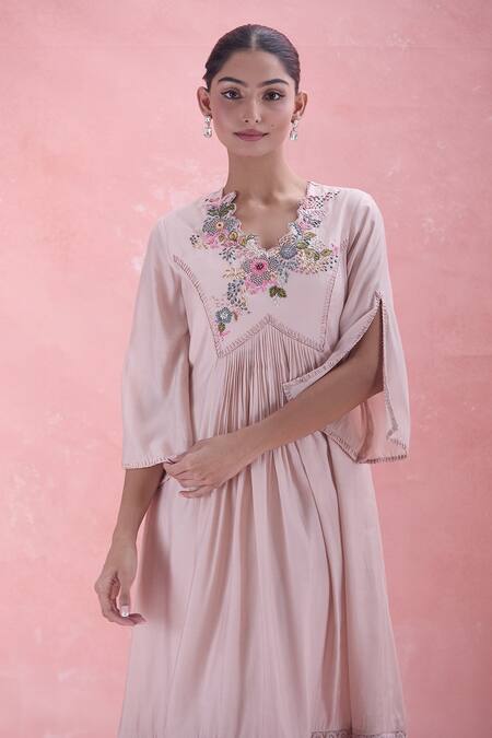 Whimsical By Shica Pink Cotton Embroidery Floral Hand Dress at Aza Fashions Whimsical By Shica_Pink Cotton Embroidery Floral Hand Dress_at_Aza_Fashions