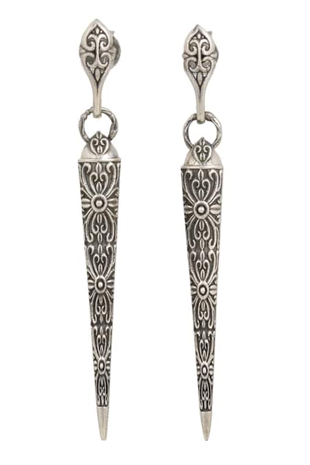 Anuka Jewels Silver Plated Floral Swirl Carved Earrings 