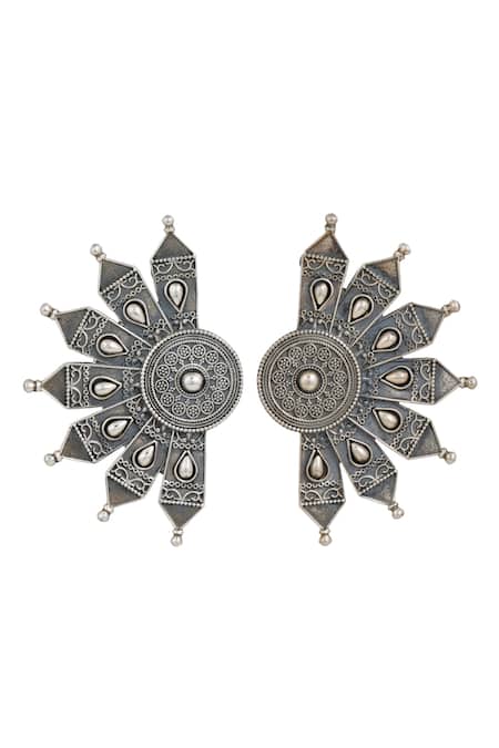 Anuka Jewels Silver Plated Floral Cut-out Carved Earrings 
