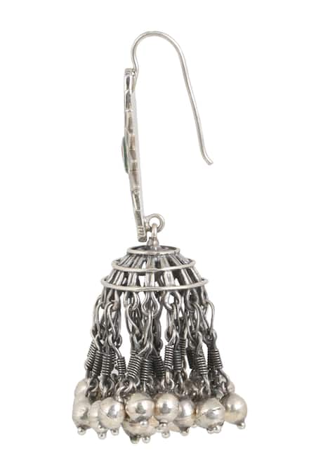 Anuka Jewels Silver Plated Beads Floral Enamelled Tasselled Jhumka Online at Aza Fashions Anuka Jewels_Silver Plated Beads Floral Enamelled Tasselled Jhumka _Online_at_Aza_Fashions