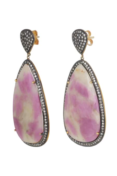 Shop Anuka Jewels Pink Stones, Zari Sapphire Drop Earrings at Aza Fashions Shop_Anuka Jewels_Pink Stones, Zari Sapphire Drop Earrings _at_Aza_Fashions