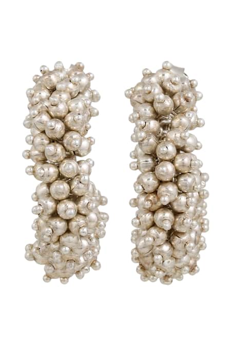 Shop Anuka Jewels Silver Plated Beads Cluster Embellished Half Hoops at Aza Fashions Shop_Anuka Jewels_Silver Plated Beads Cluster Embellished Half Hoops _at_Aza_Fashions