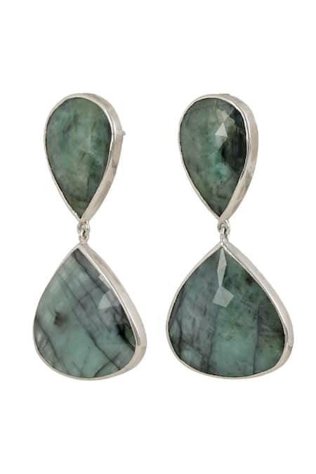 Shop Anuka Jewels Green Diamonds, Stones Emerald Embellished Drop Earrings at Aza Fashions Shop_Anuka Jewels_Green Diamonds, Stones Emerald Embellished Drop Earrings _at_Aza_Fashions