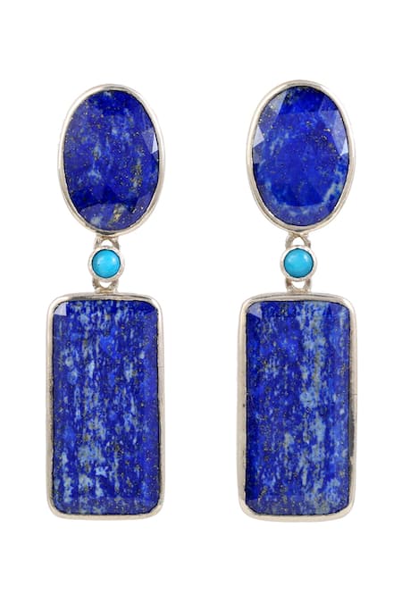 Anuka Jewels Silver Plated Turquoise Lapis Embellished Geometric Earrings 