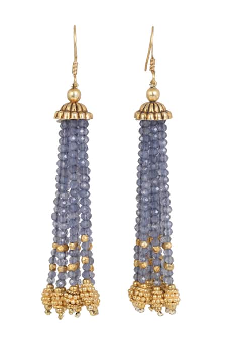 Shop Anuka Jewels Blue Beads Iolite Tassel Earrings at Aza Fashions Shop_Anuka Jewels_Blue Beads Iolite Tassel Earrings _at_Aza_Fashions
