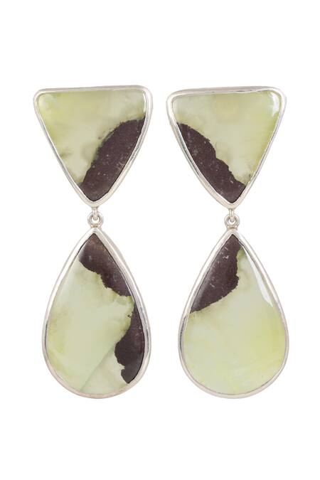 Shop Anuka Jewels Silver Plated Stones Prehnite Embellished Drop Earrings at Aza Fashions Shop_Anuka Jewels_Silver Plated Stones Prehnite Embellished Drop Earrings _at_Aza_Fashions