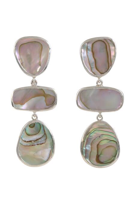 Shop Anuka Jewels Silver Plated Crystals Geometric Abalone Embellished Earrings at Aza Fashions Shop_Anuka Jewels_Silver Plated Crystals Geometric Abalone Embellished Earrings _at_Aza_Fashions