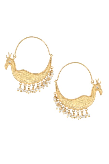 Anuka Jewels White Pearls Mor Bagh Chandbalis 