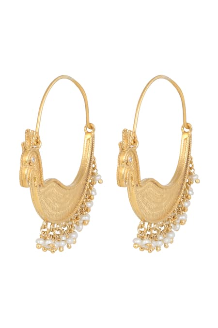 Shop Anuka Jewels White Pearls Mor Bagh Chandbalis at Aza Fashions Shop_Anuka Jewels_White Pearls Mor Bagh Chandbalis _at_Aza_Fashions