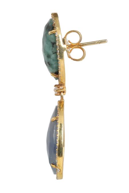 Anuka Jewels Green Zari, Smocking, Stones Fornix Embellished Dangler Drop Earrings Online at Aza Fashions Anuka Jewels_Green Zari, Smocking, Stones Fornix Embellished Dangler Drop Earrings _Online_at_Aza_Fashions