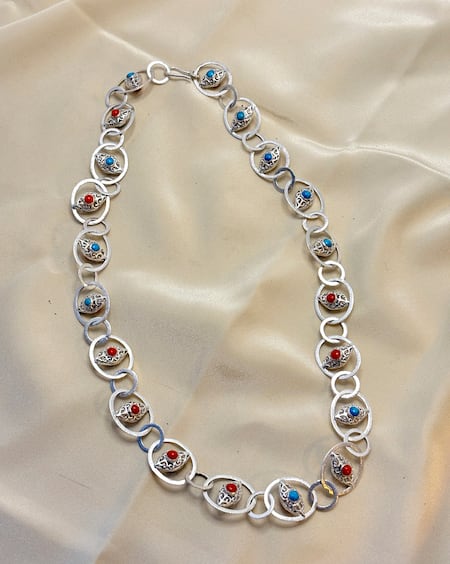 Anuka Jewels Silver Plated Gemstone Evil Eye Carved Necklace 